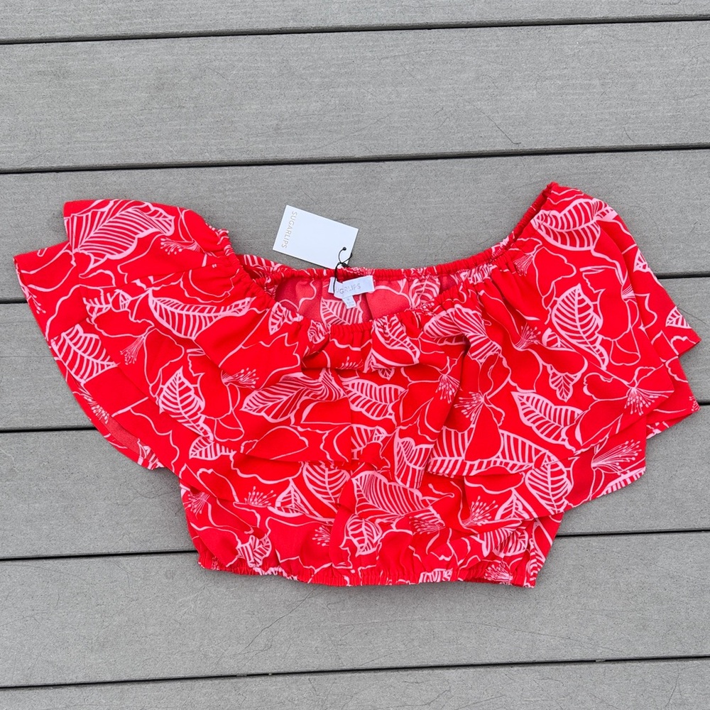 Sugarlips Red Floral Crop Top